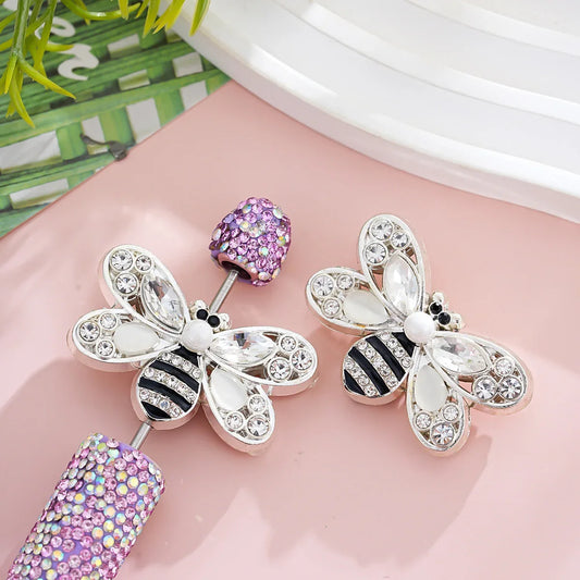 Silver Alloy Beads Alloy double-sided crystal drop oil bee straight hole beads