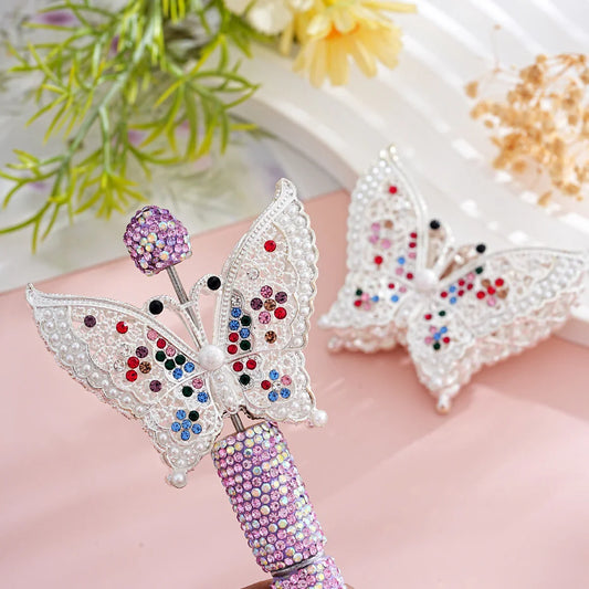 Silver Alloy Beads Large Colored Diamond Butterfly Beads