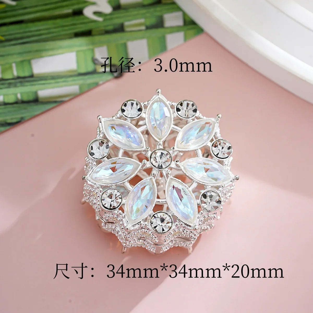 Silver Alloy Beads Diamond-encrusted Cherry Blossom Straight Beads