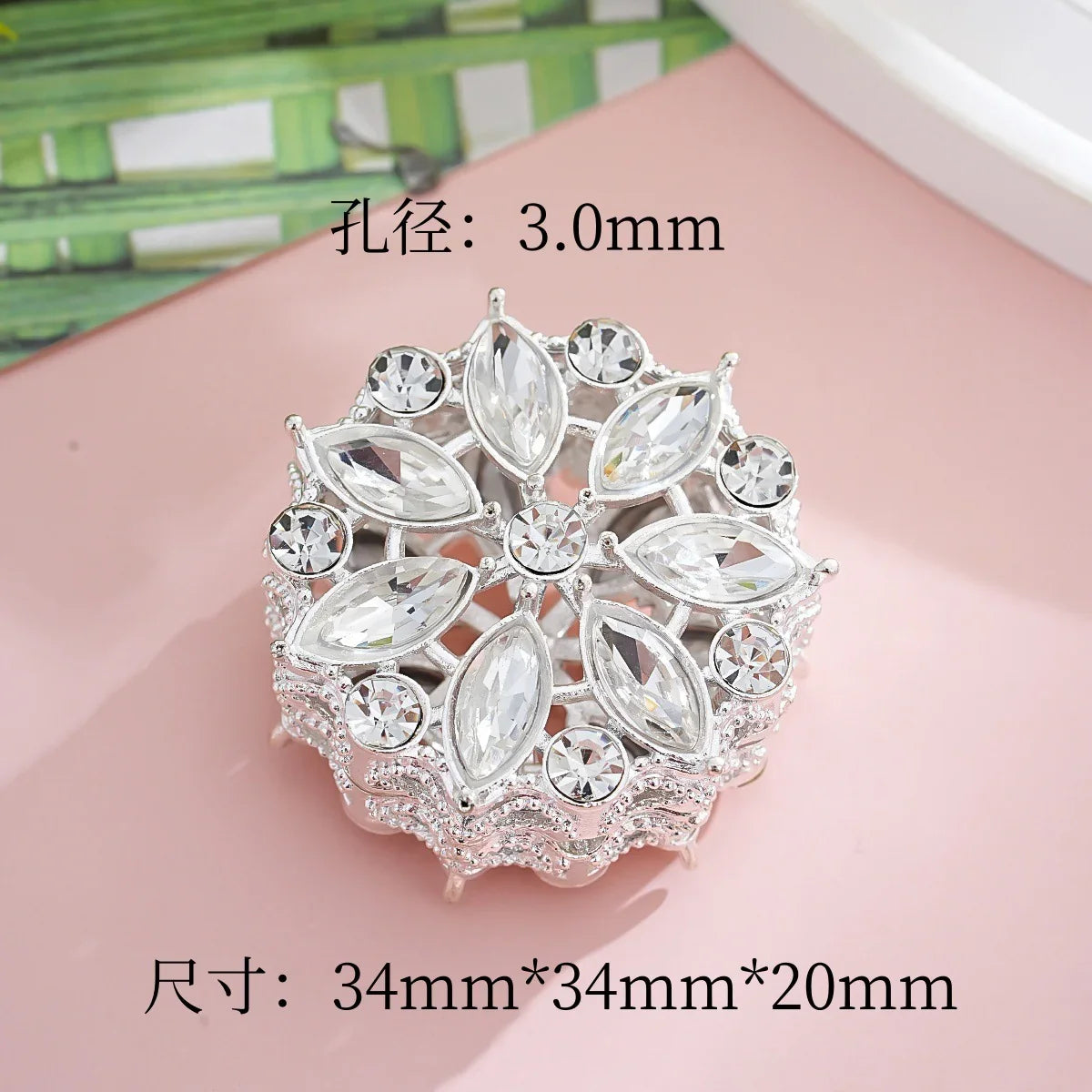 Silver Alloy Beads Diamond-encrusted Cherry Blossom Straight Beads