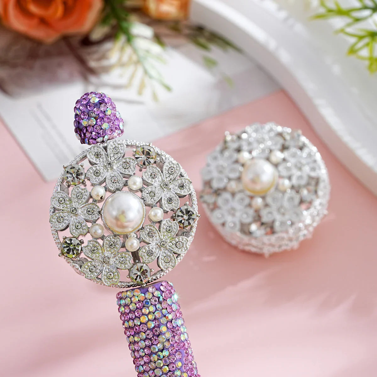 Silver Alloy Beads Diamond Pearl Flower Straight Beads
