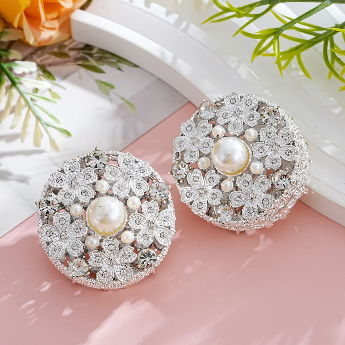 Silver Alloy Beads Diamond Pearl Flower Straight Beads