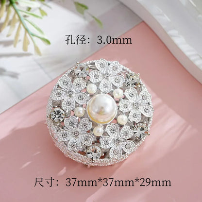 Silver Alloy Beads Diamond Pearl Flower Straight Beads