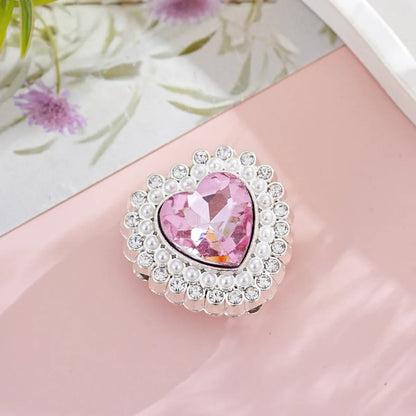 Diamond-encrusted colorful double-sided alloy love heart-shaped beads