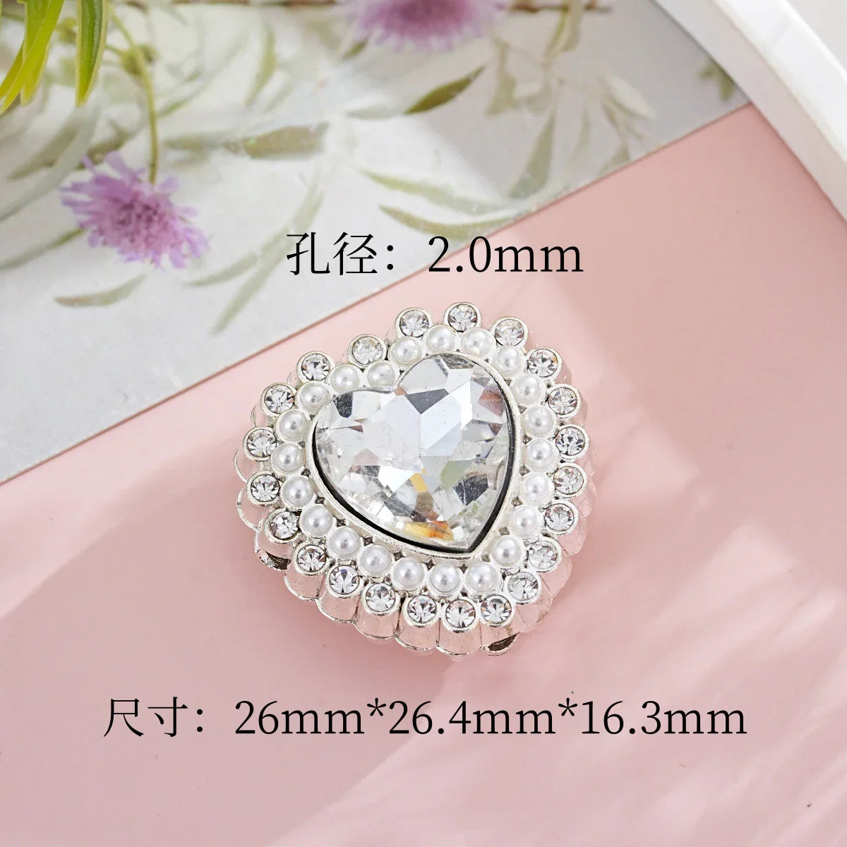Diamond-encrusted colorful double-sided alloy love heart-shaped beads