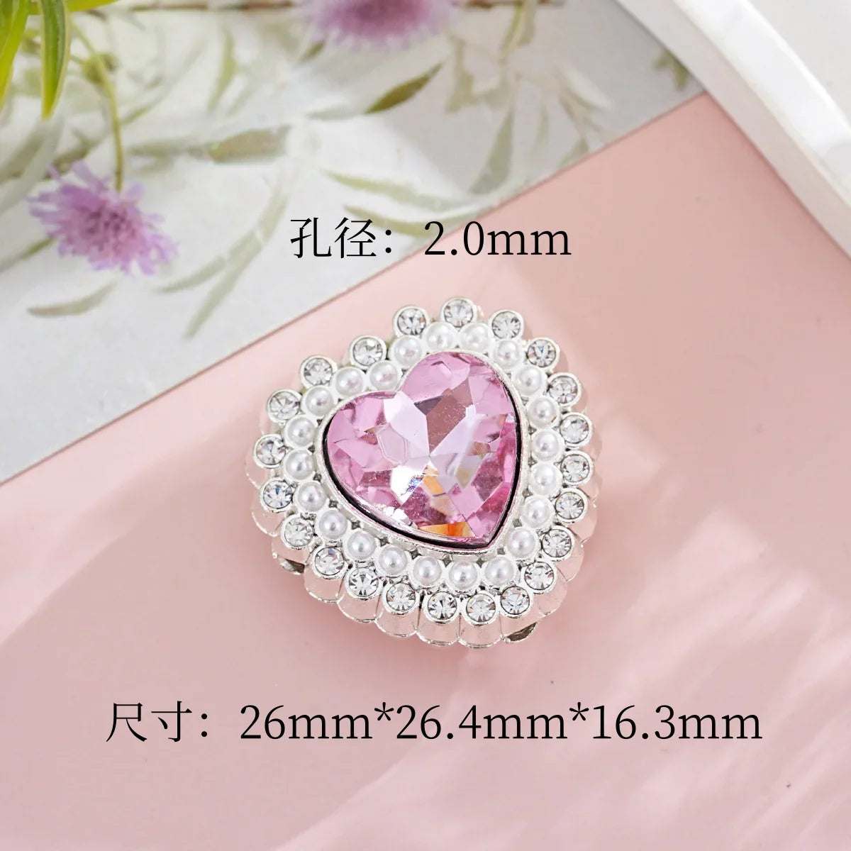 Diamond-encrusted colorful double-sided alloy love heart-shaped beads
