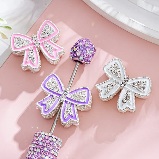 Silver Alloy Beads Diamond Bow Butterfly Straight Bead
