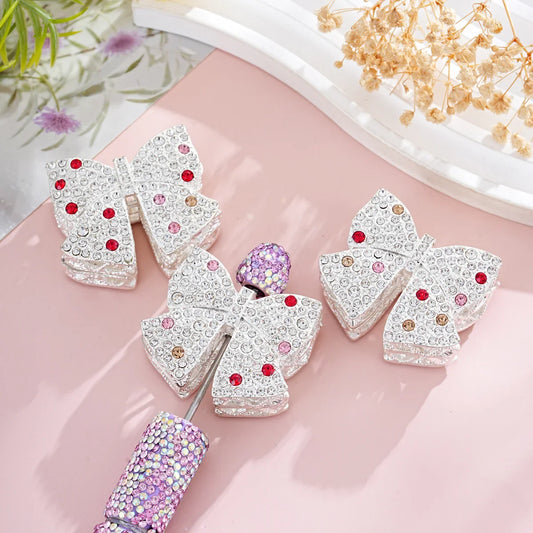 Silver Alloy Beads Diamond Bow Straight Bead
