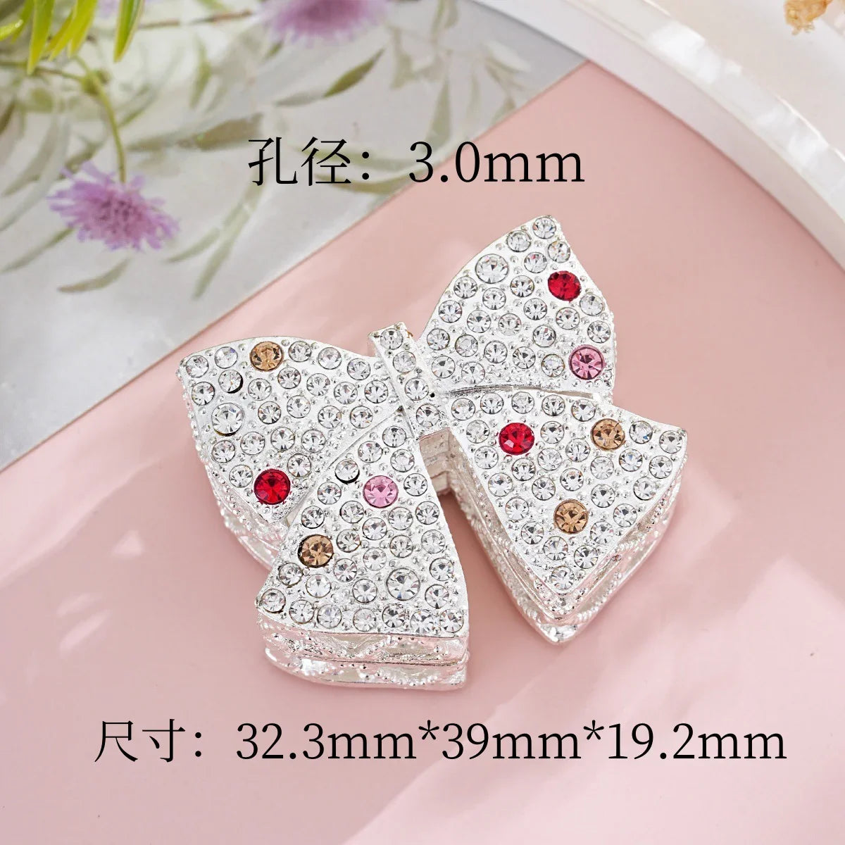 Silver Alloy Beads Diamond Bow Straight Bead