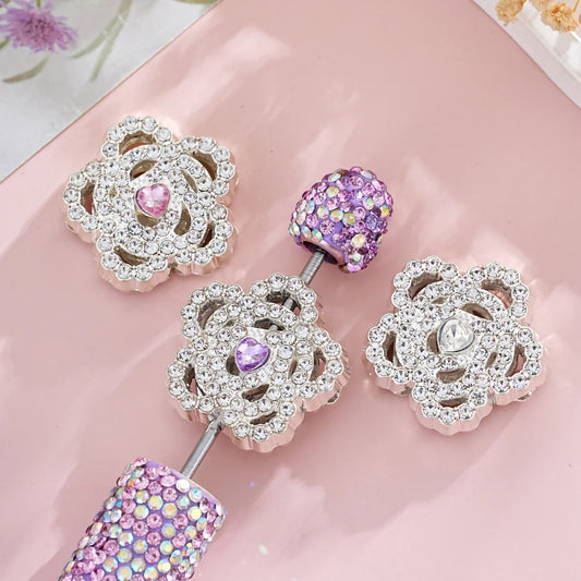 Diamond Rose Flower Straight Hole Beads
