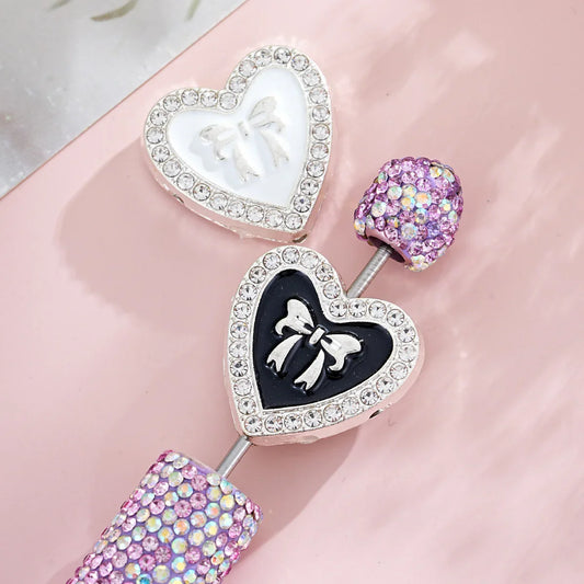 Alloy Dumb Silver Oil Bowknot Love Beaded