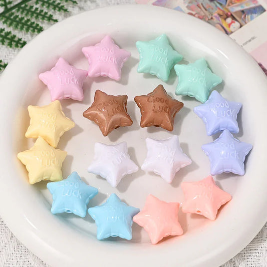 Color Acrylic Lucky Star Straight Hole Beads
