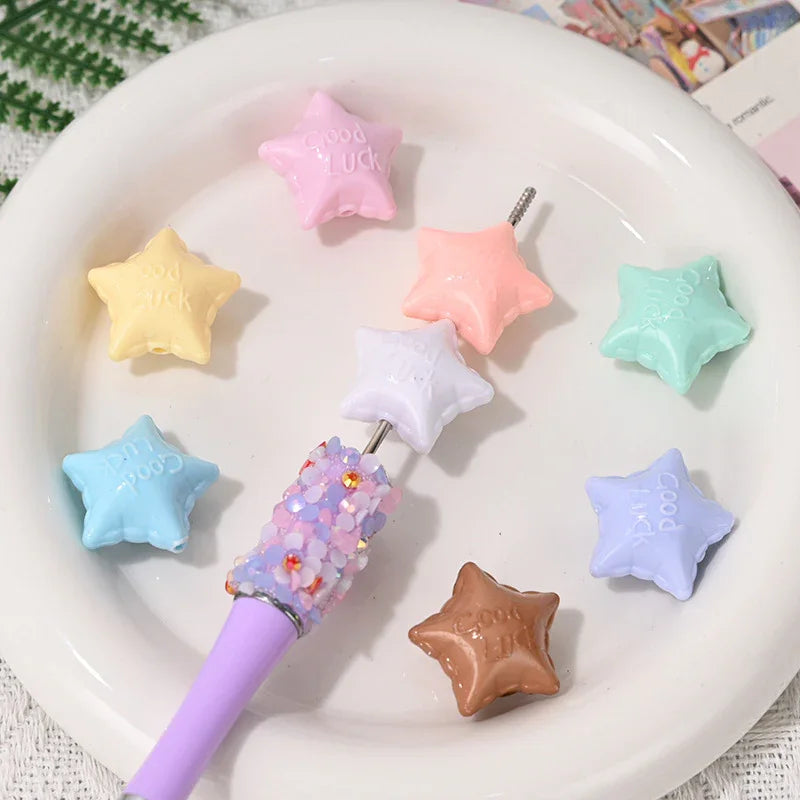 Color Acrylic Lucky Star Straight Hole Beads