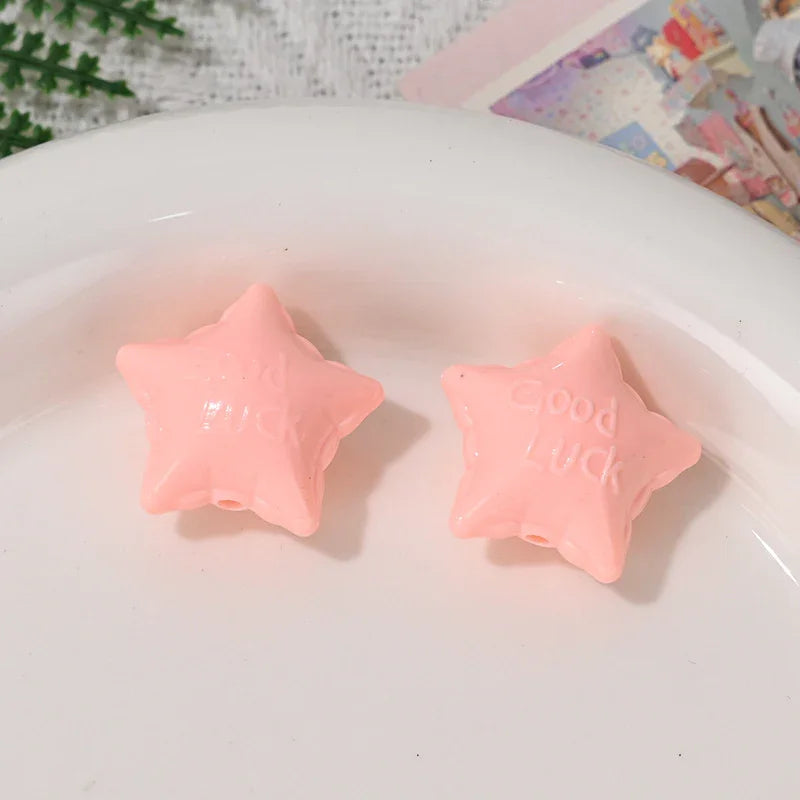 Color Acrylic Lucky Star Straight Hole Beads