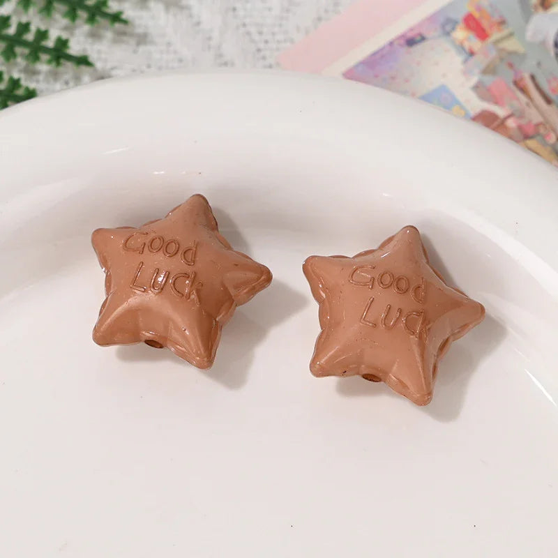 Color Acrylic Lucky Star Straight Hole Beads
