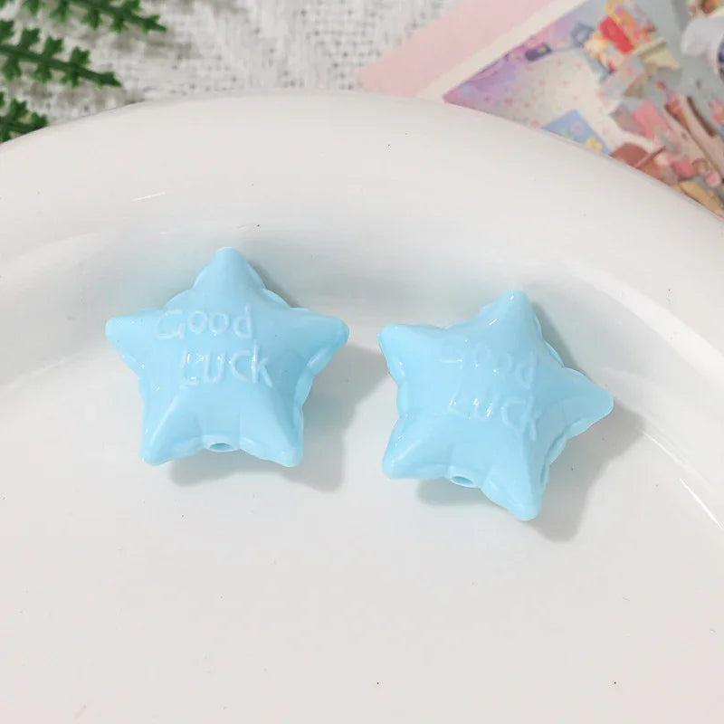 Color Acrylic Lucky Star Straight Hole Beads