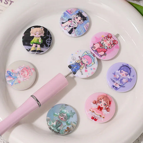 Cartoon two-dimensional printing beads cute beautiful girl loose beads