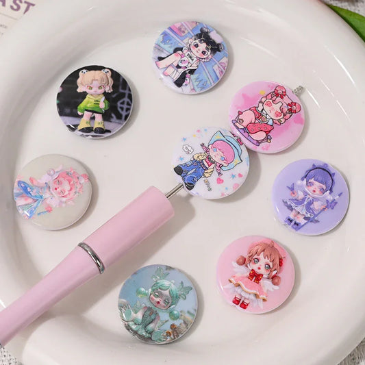 Cartoon two-dimensional printing beads cute beautiful girl loose beads