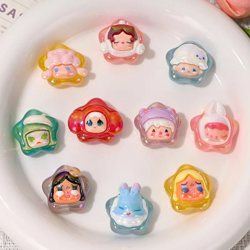 Cartoon UV Color Plated Bubble Marte Resin Cute Lucky Star Series Beads | DIY Sports Fan Bracelet & Keychain Craft Bead