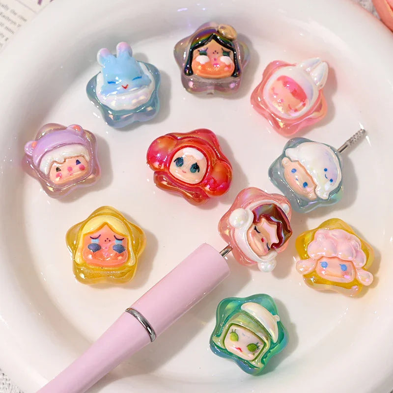 Cartoon UV Color Plated Bubble Marte Resin Cute Lucky Star Series Beads | DIY Sports Fan Bracelet & Keychain Craft Bead