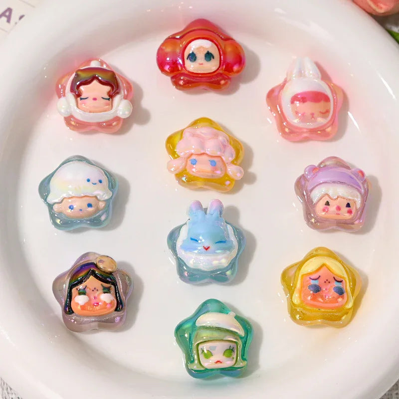 Cartoon UV Color Plated Bubble Marte Resin Cute Lucky Star Series Beads | DIY Sports Fan Bracelet & Keychain Craft Bead