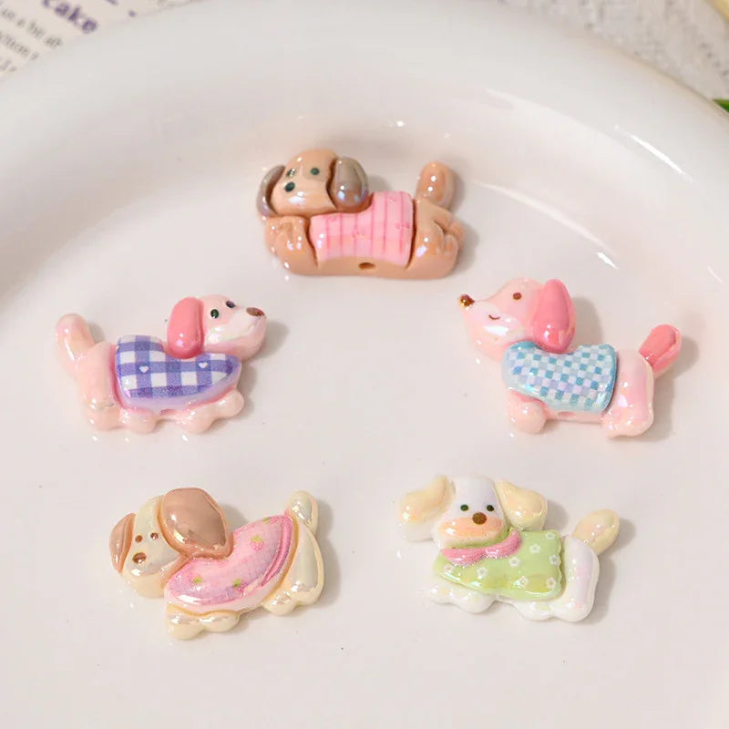 UV Color Plated Straight Hole Special-shaped Beads Sausage Puppy Resin Beads