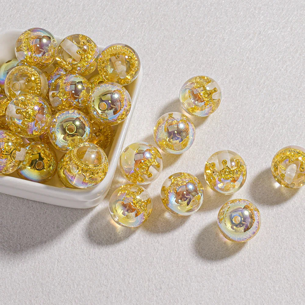 High-end Optical Resin Beaded Crown Loose Beads | Acrylic Bead for DIY Bracelet Keychain Jewelry Making