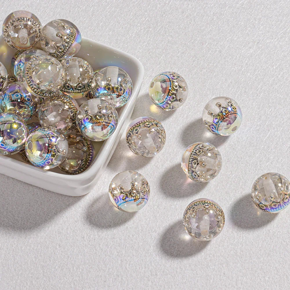 High-end Optical Resin Beaded Crown Loose Beads | Acrylic Bead for DIY Bracelet Keychain Jewelry Making