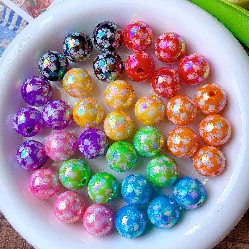 UV Colored Cat's Claw Pattern Straight Hole Round Bead | DIY Sports Fan Bracelet & Keychain Craft Bead