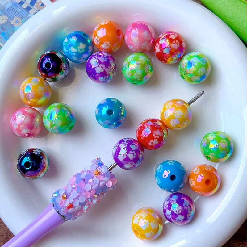 UV Colored Cat's Claw Pattern Straight Hole Round Bead | DIY Sports Fan Bracelet & Keychain Craft Bead