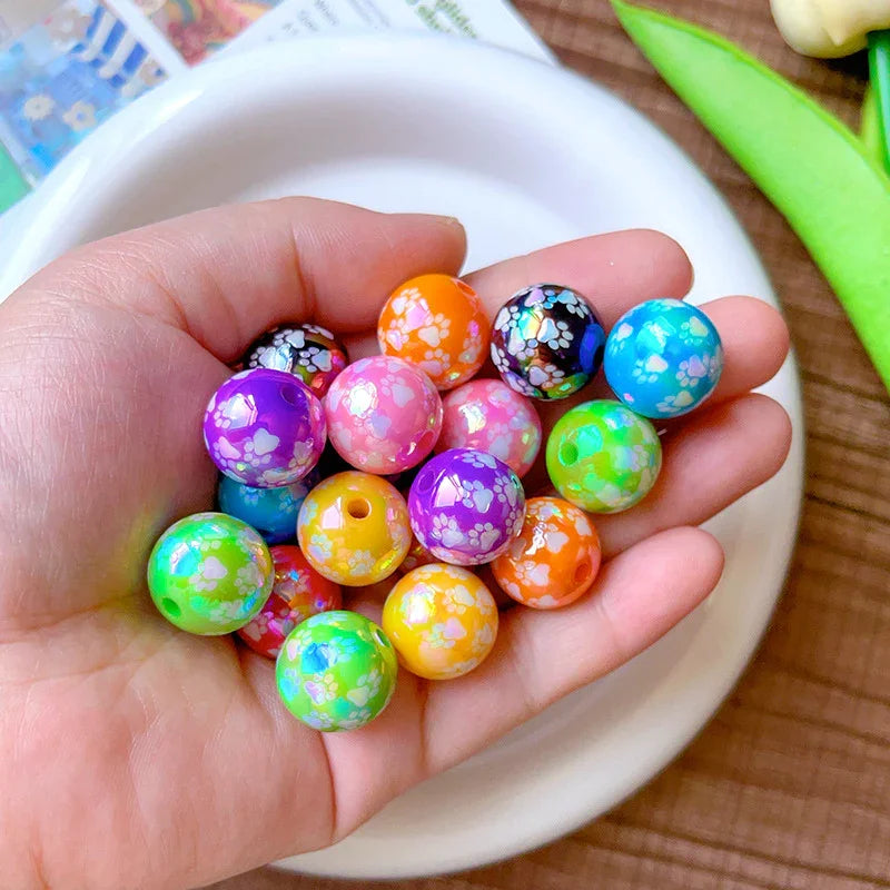 UV Colored Cat's Claw Pattern Straight Hole Round Bead | DIY Sports Fan Bracelet & Keychain Craft Bead