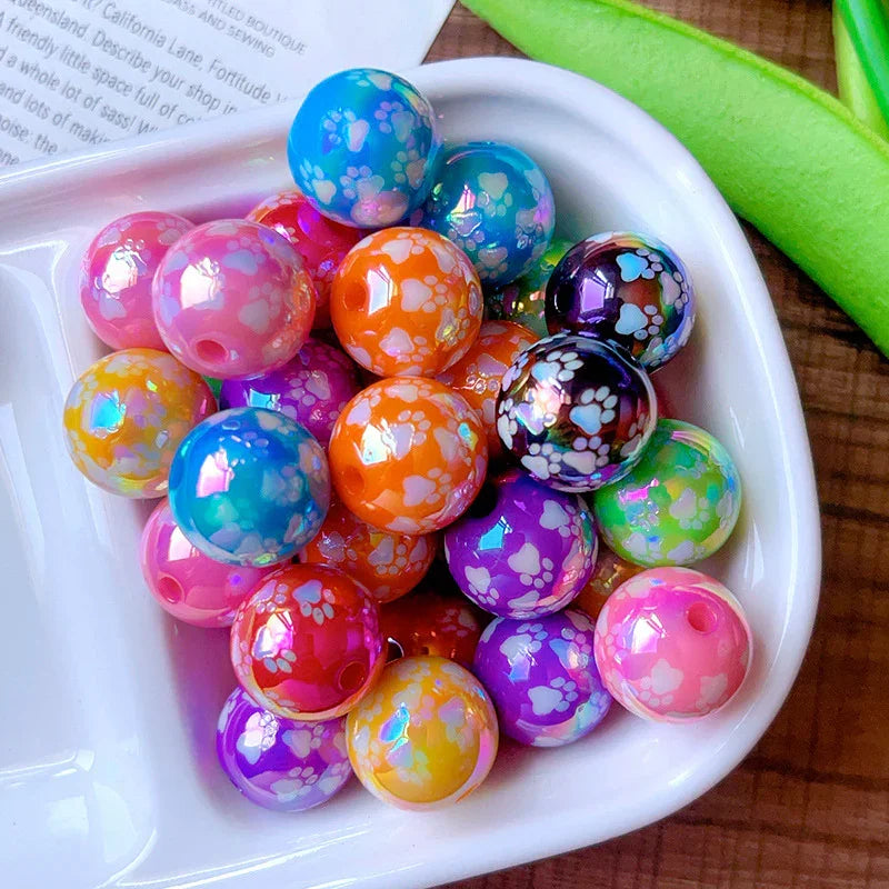 UV Colored Cat's Claw Pattern Straight Hole Round Bead | DIY Sports Fan Bracelet & Keychain Craft Bead