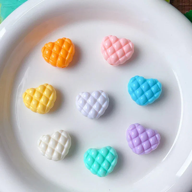 Plaid Heart Beads Dopamine Love Beads | Acrylic Bead for DIY Bracelet Keychain Jewelry Making