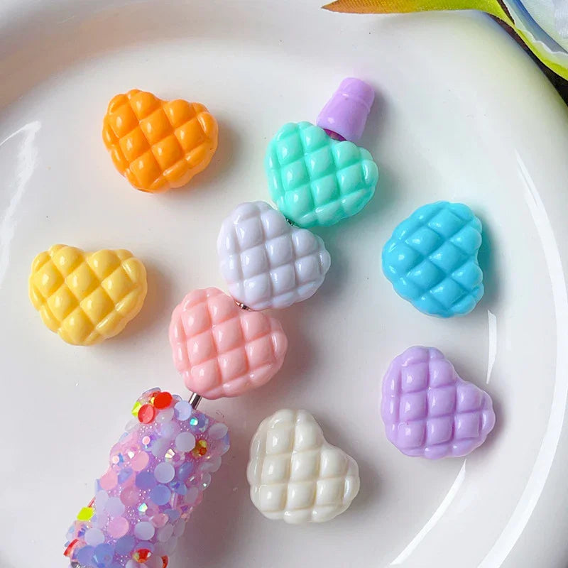 Plaid Heart Beads Dopamine Love Beads | Acrylic Bead for DIY Bracelet Keychain Jewelry Making