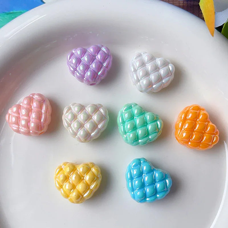 Plaid Heart Beads Dopamine Love Beads | Acrylic Bead for DIY Bracelet Keychain Jewelry Making