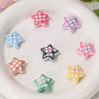 Printed check five-pointed star loose beads