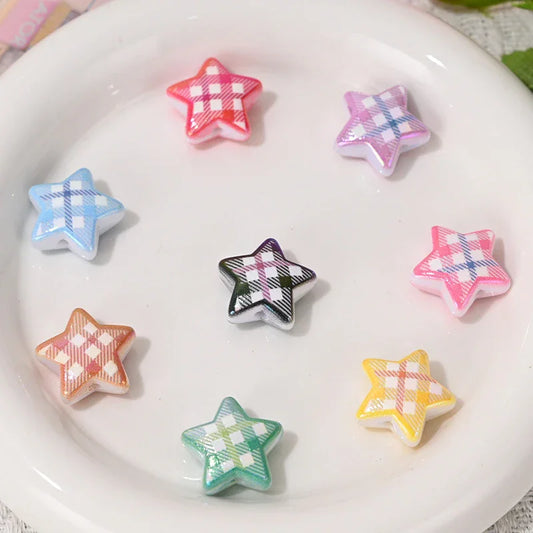 Printed check five-pointed star loose beads