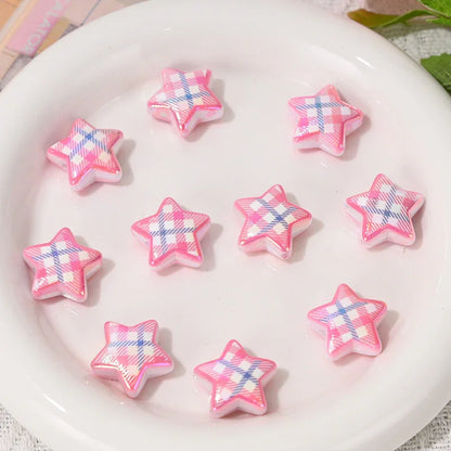 Printed check five-pointed star loose beads