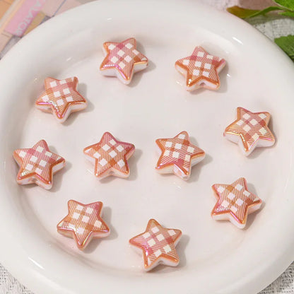 Printed check five-pointed star loose beads