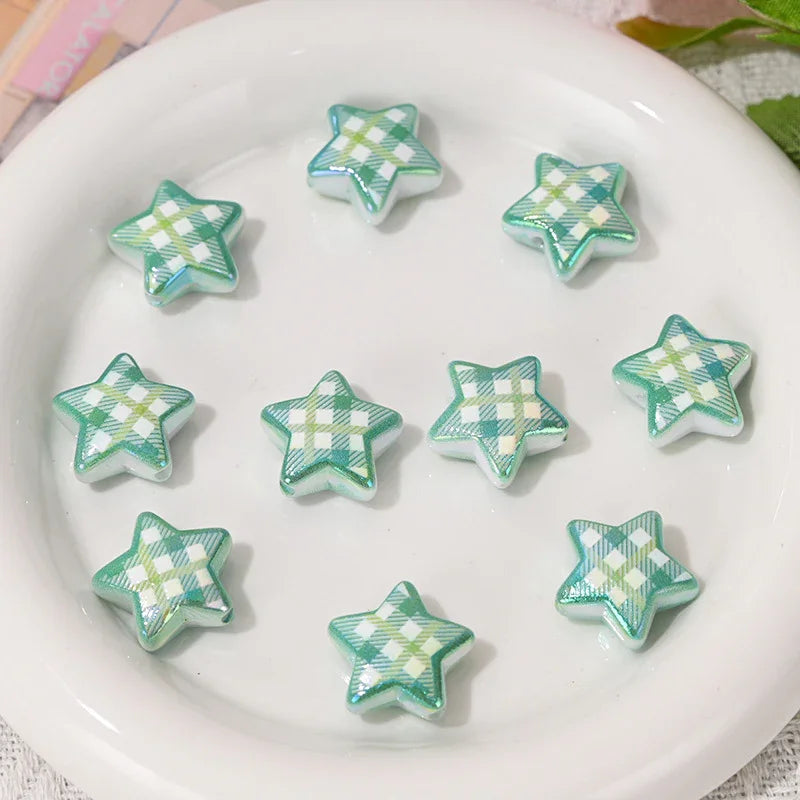 Printed check five-pointed star loose beads