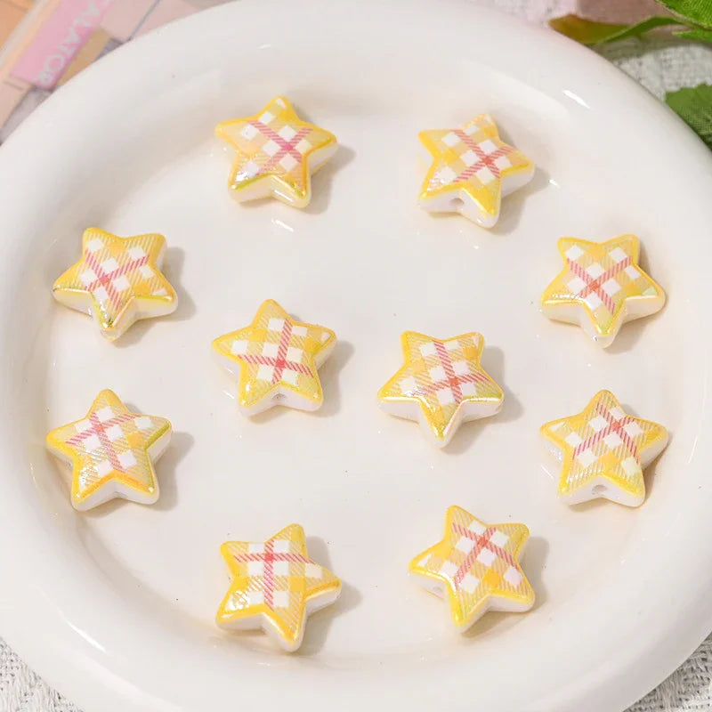Printed check five-pointed star loose beads