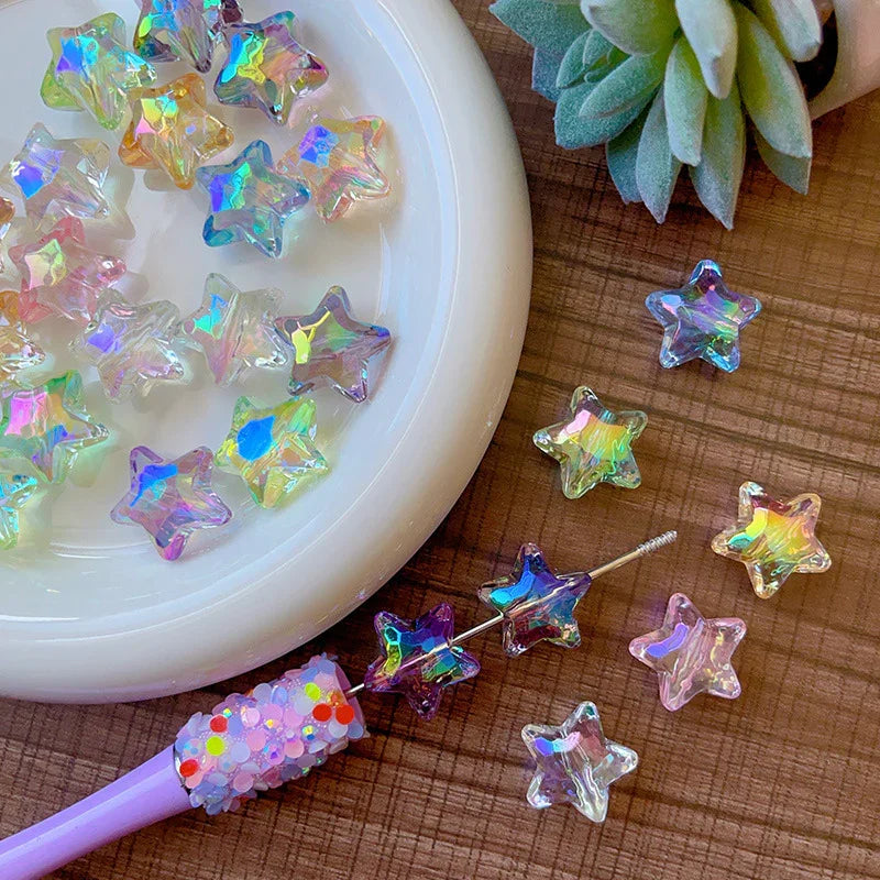 Transparent color straight hole UV color plated five-pointed star beads | DIY Sports Fan Bracelet & Keychain Craft Bead