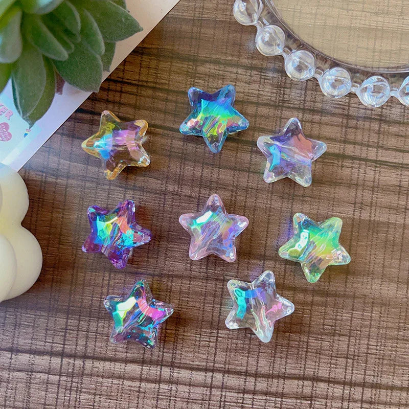 Transparent color straight hole UV color plated five-pointed star beads | DIY Sports Fan Bracelet & Keychain Craft Bead