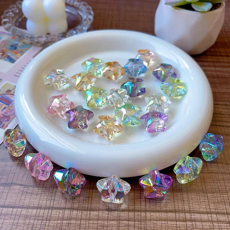 Transparent color straight hole UV color plated five-pointed star beads | DIY Sports Fan Bracelet & Keychain Craft Bead