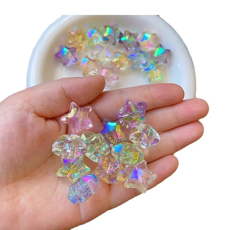 Transparent color straight hole UV color plated five-pointed star beads | DIY Sports Fan Bracelet & Keychain Craft Bead