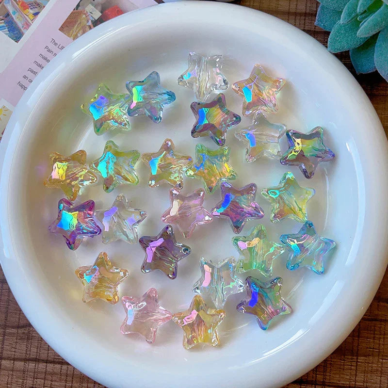 Transparent color straight hole UV color plated five-pointed star beads | DIY Sports Fan Bracelet & Keychain Craft Bead