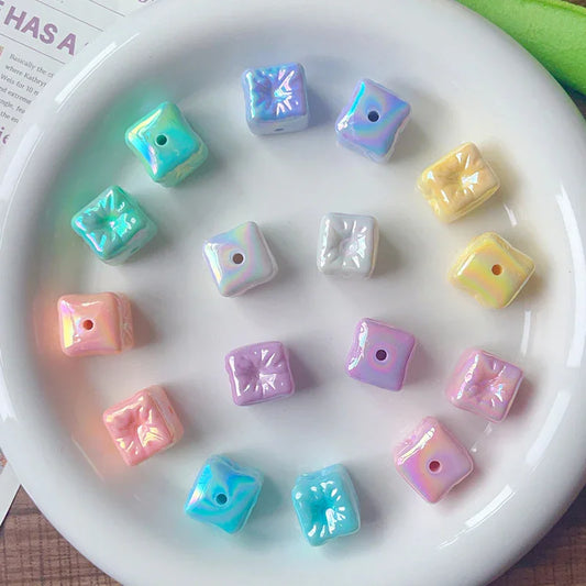 Acrylic Balloon Square Straight Hole Beaded AB Plated Loose Beads