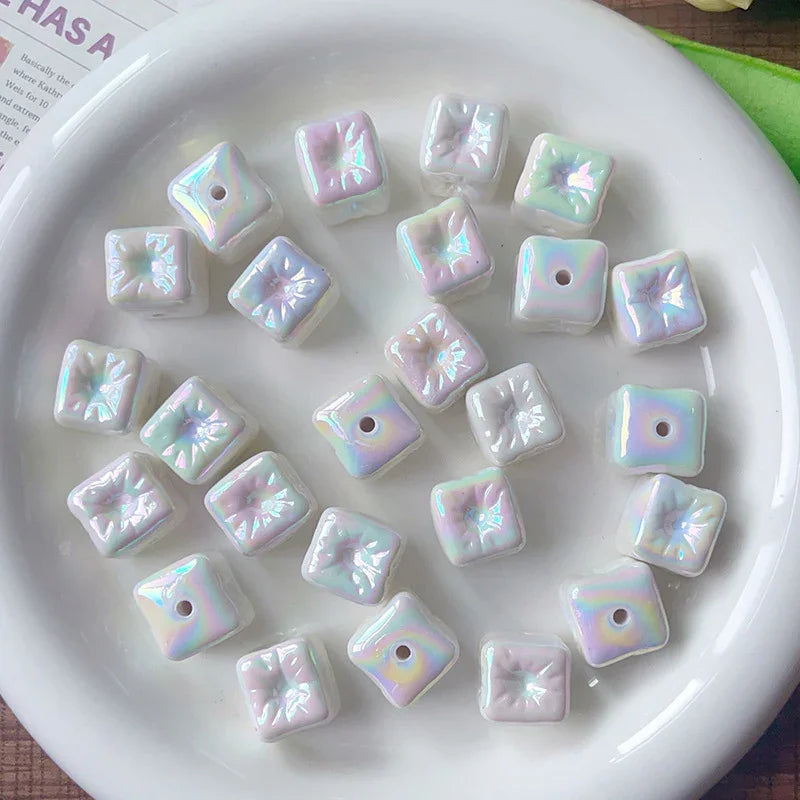 Acrylic Balloon Square Straight Hole Beaded AB Plated Loose Beads