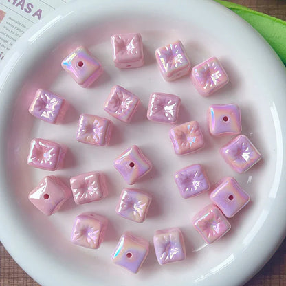 Acrylic Balloon Square Straight Hole Beaded AB Plated Loose Beads