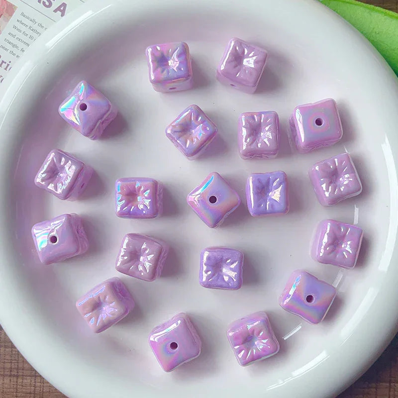 Acrylic Balloon Square Straight Hole Beaded AB Plated Loose Beads